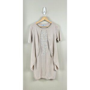 Blumarine‎ Dress Women's Floral Embroidery Beige Tan Short Sleeve Sz M/L? Italy